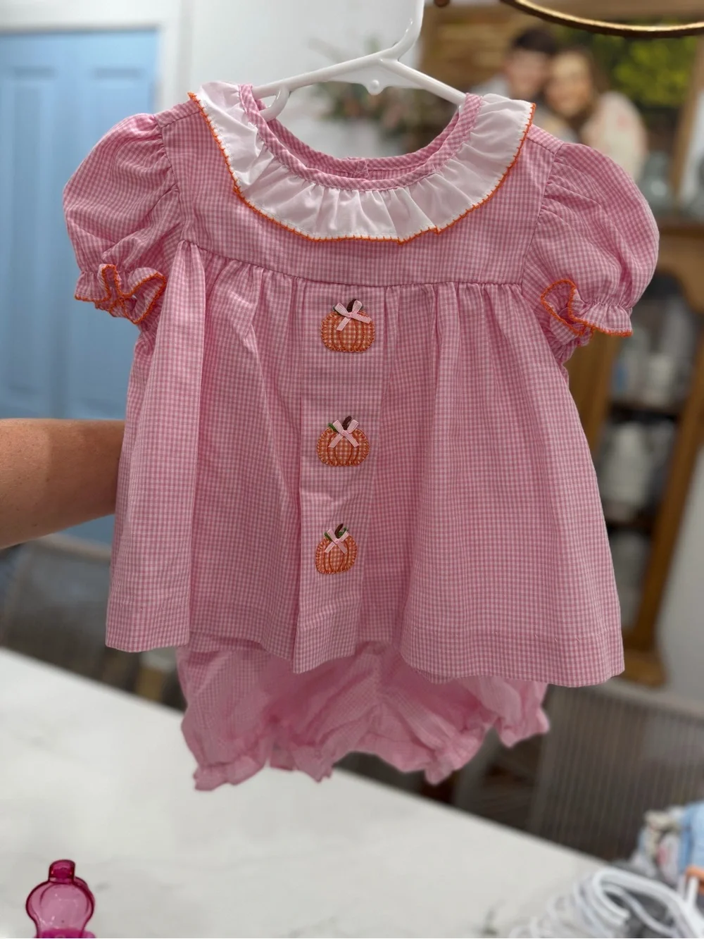 Baby Blessings Pink Gingham Pumpkin Outfit